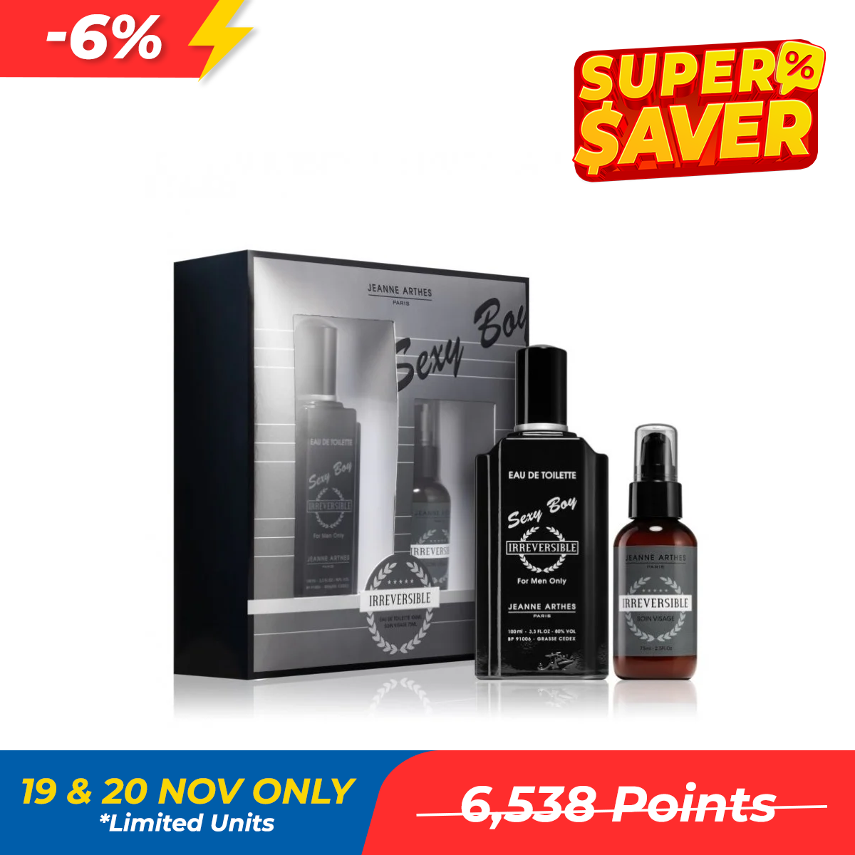 1bc748097c92f64c22935a72d41d080c-1.png Jeanne Arthes Sexy Boy Irreversible Gift Set (EDT 100ml + A/S 75ml) - Image 1