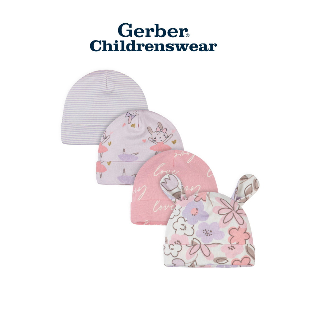 1f2603088c432ea3fba9c949e9627095-1.png Gerber Baby Girl Bunny Ballerina Caps 4pcs - Image 1