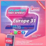 Europe 31 Countries eSIM Daily 1GB Unlimited 128 kbps Speed