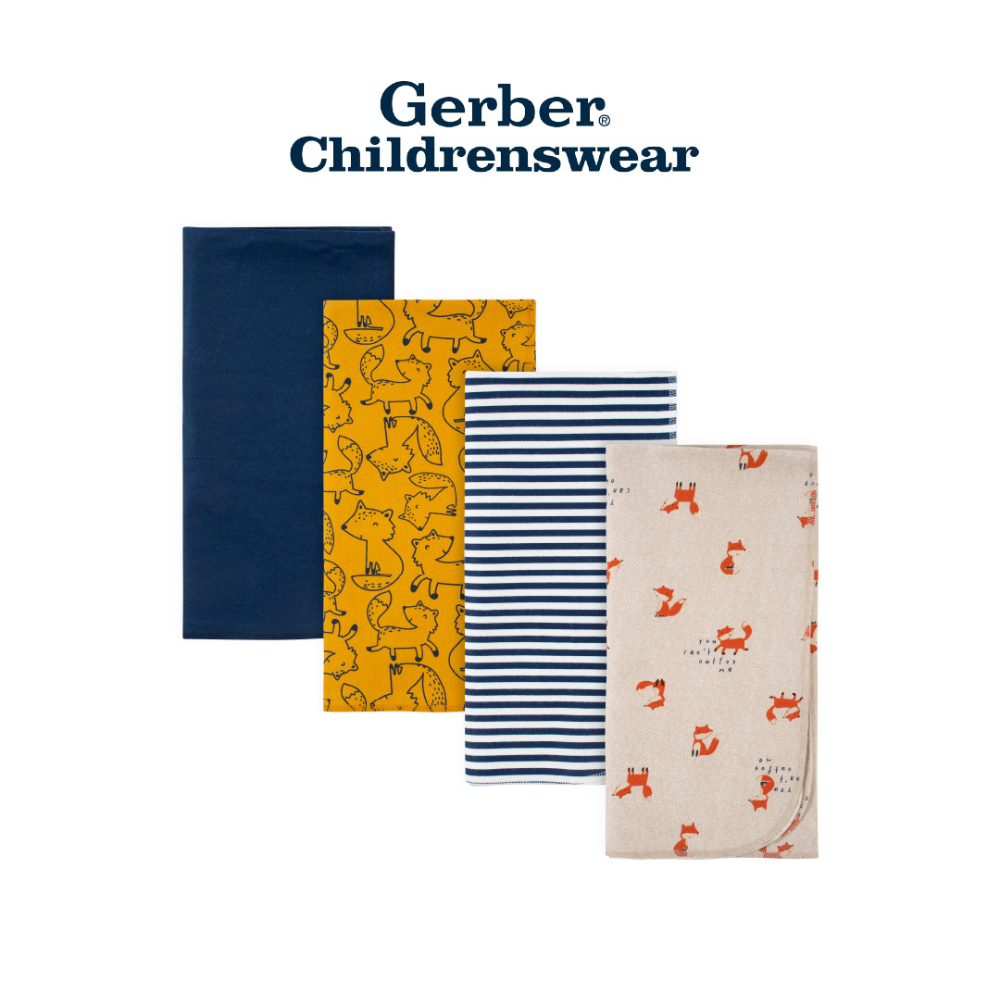 2890f8da1dcf3eae3a9752d4110fc158-2.png Gerber Boys Fox Flannel Receiving Blankets 4pcs - Image 1