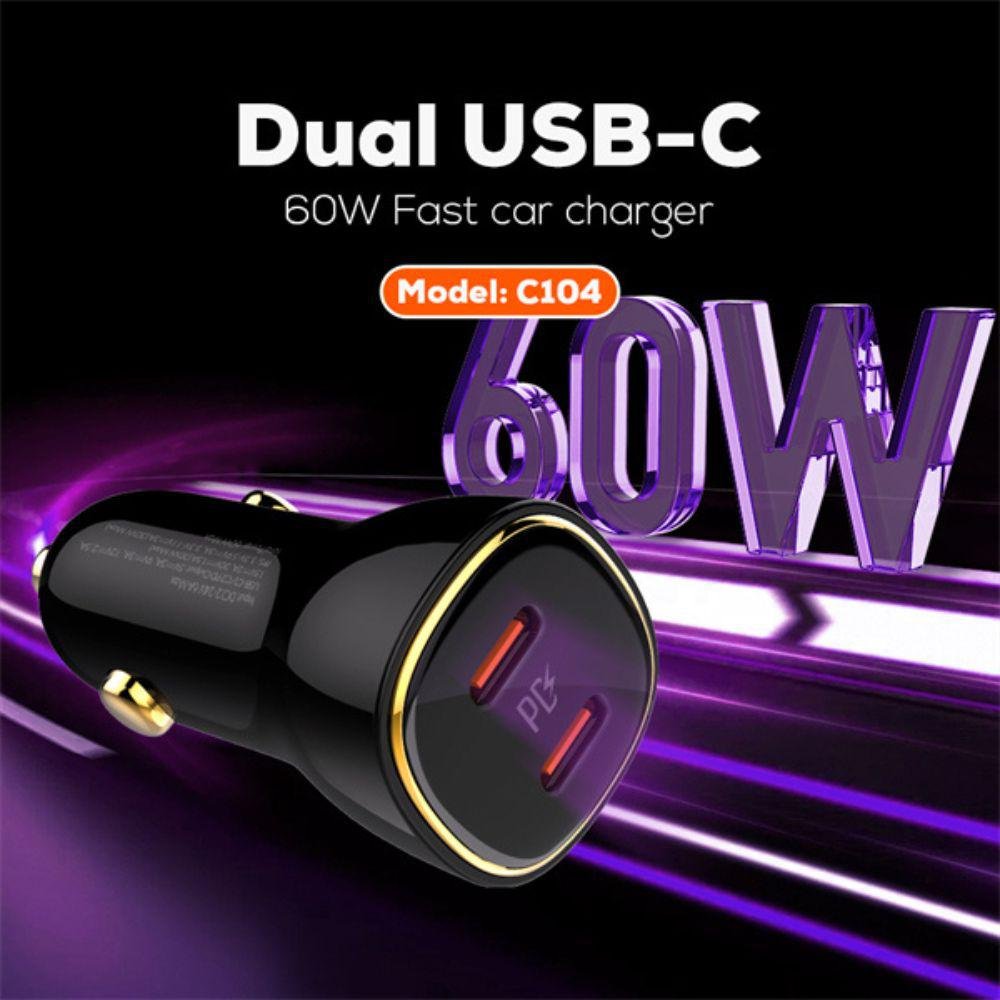 9743f3a473266c7f5107e0dfa1d7de1b.jpg Ldnio 60W Dual PD Super Fast Car Charger C104 - Image 1