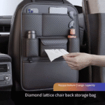 1pc Front and Rear Car Seat Back Organizer with Two Cup Holders, Car Tissue Box, and Multi-functional Storage, Convenient Rear Row Storage, PU Leather, Kick-Proof, Easy to Clean - Image 2